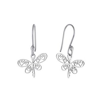 Main and Sterling Sterling Silver Laser Cut Dragonfly Drop Earrings