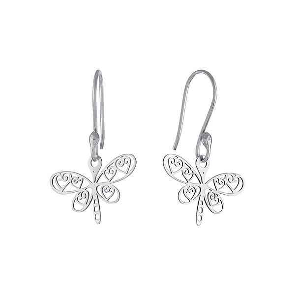 Main and Sterling Sterling Silver Laser Cut Dragonfly Drop Earrings