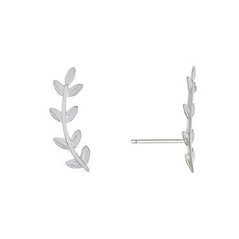 Main And Sterling Sterling Silver Small Leaf Ear Crawler Fan Stud Earrings