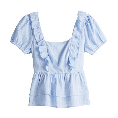 Juniors' SO® Ruffle Tiered Eyelet Blouse