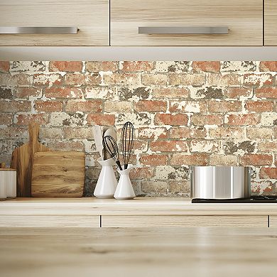 NextWall Weathered Brick Peel and Stick Wallpaper