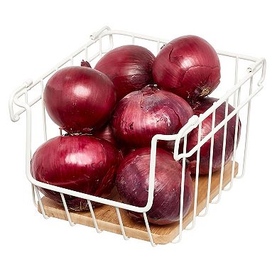 iDesign Wire & Paulownia Wood Open-Front Bin