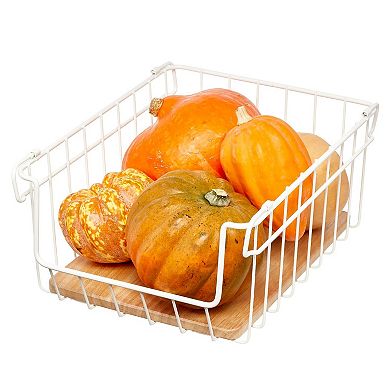 iDesign Wire & Paulownia Wood Open-Front Bin