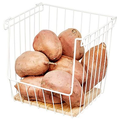 iDesign Wire & Paulownia Wood Open-Front Bin