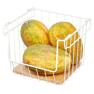 iDesign Wire & Paulownia Wood Open-Front Bin