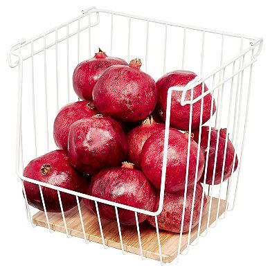 iDesign Wire & Paulownia Wood Open-Front Bin