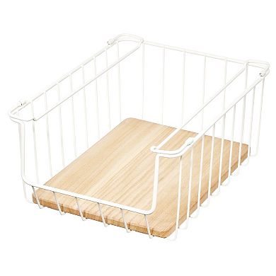 iDesign Wire & Paulownia Wood Open-Front Bin