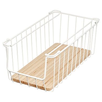 iDesign Wire & Paulownia Wood Open-Front Bin