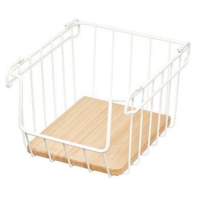 iDesign Wire & Paulownia Wood Open-Front Bin