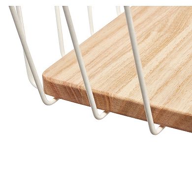 iDesign Wire & Paulownia Wood Open-Front Bin