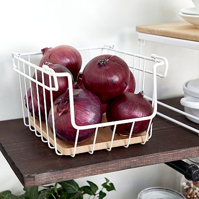 iDesign Wire & Paulownia Wood Open-Front Bin