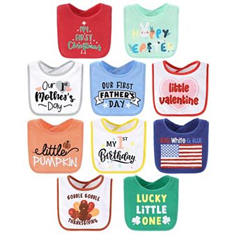 The Peanutshell 10-Pack Holiday Terry Cloth Baby Feeding Bibs