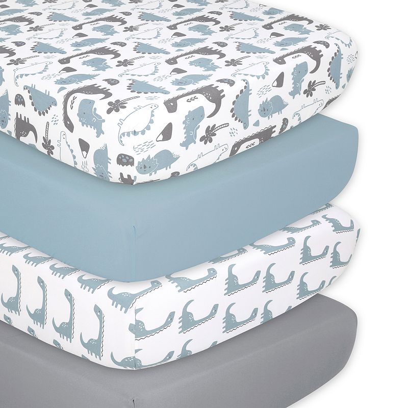 The Peanutshell 4-Pack Dinosaur Fitted Crib Sheets, Blue