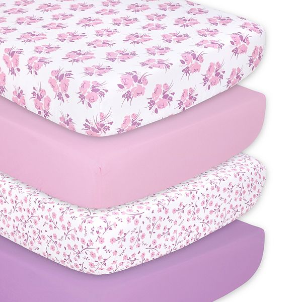 The Peanutshell 4Pack Purple Floral Fitted Crib Sheets