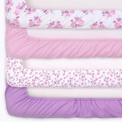 The Peanutshell 4-Pack Purple Floral Fitted Crib Sheets