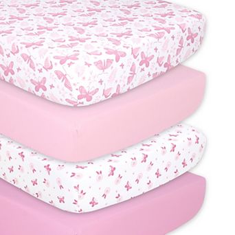 The Peanutshell 4-Pack Pink Butterfly Fitted Crib Sheets