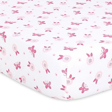 The Peanutshell 4-Pack Pink Butterfly Fitted Crib Sheets