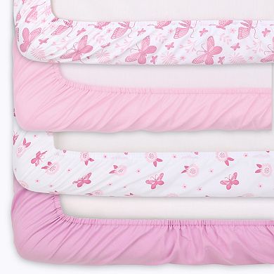 The Peanutshell 4-Pack Pink Butterfly Fitted Crib Sheets