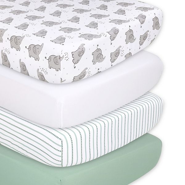 The Peanutshell 4Pack Elephant Fitted Crib Sheets