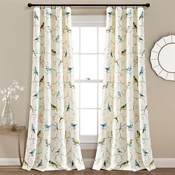 Lush Decor 2 pc Botanical Bird And Flower Light Filtering Window Curtain Panel Set