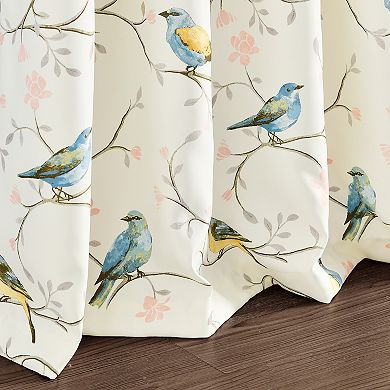 Lush Decor 2-Piece Botanical Bird And Flower Light Filtering Window Curtain Panel Set