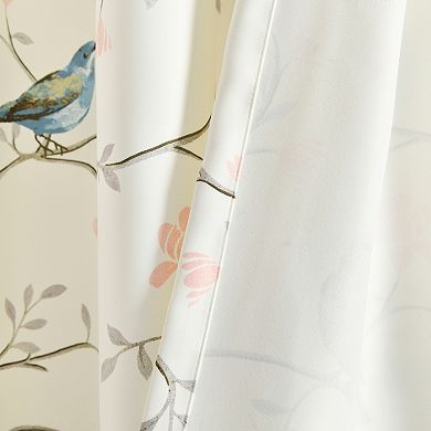 Lush Decor 2-Piece Botanical Bird And Flower Light Filtering Window Curtain Panel Set