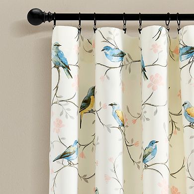 Lush Decor 2-Piece Botanical Bird And Flower Light Filtering Window Curtain Panel Set