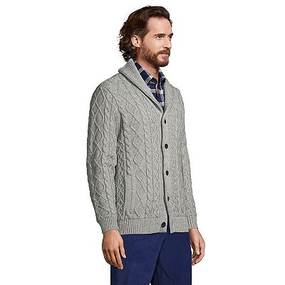Big Tall Lands End Cotton Blend Cable Shawl Cardigan Sweater