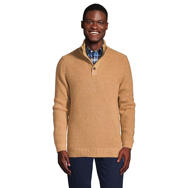Big & Tall Lands' End Button Mock Neck Sweater
