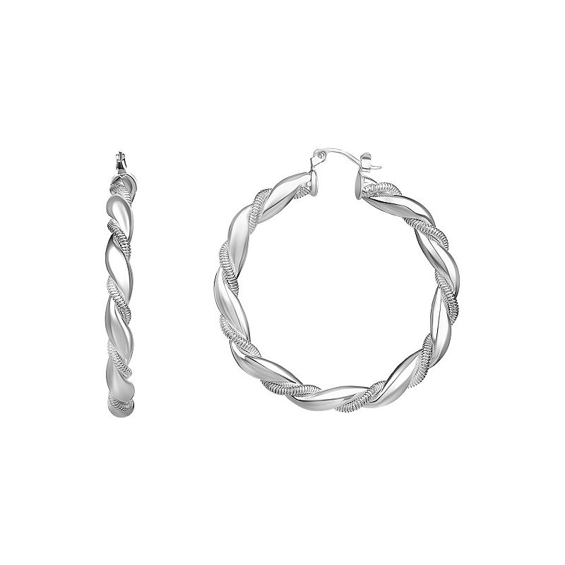 Aurielle Fine Silver Plated Polished Twisted Hoop Earrings, Womens, Size: 