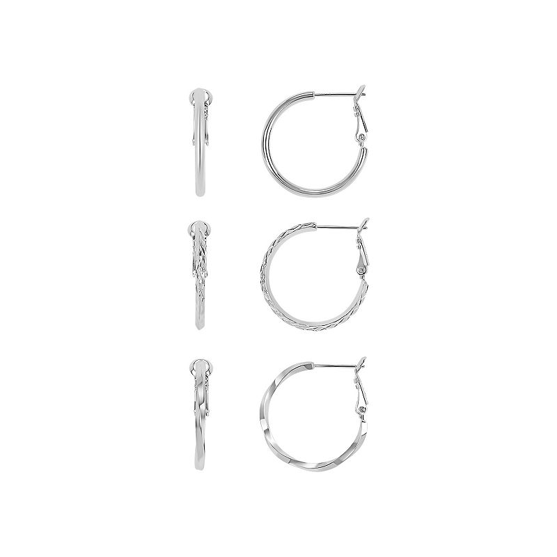 Aurielle Fine Silver Plated Polished, Textured & Twisted Hoop Earrings Trio