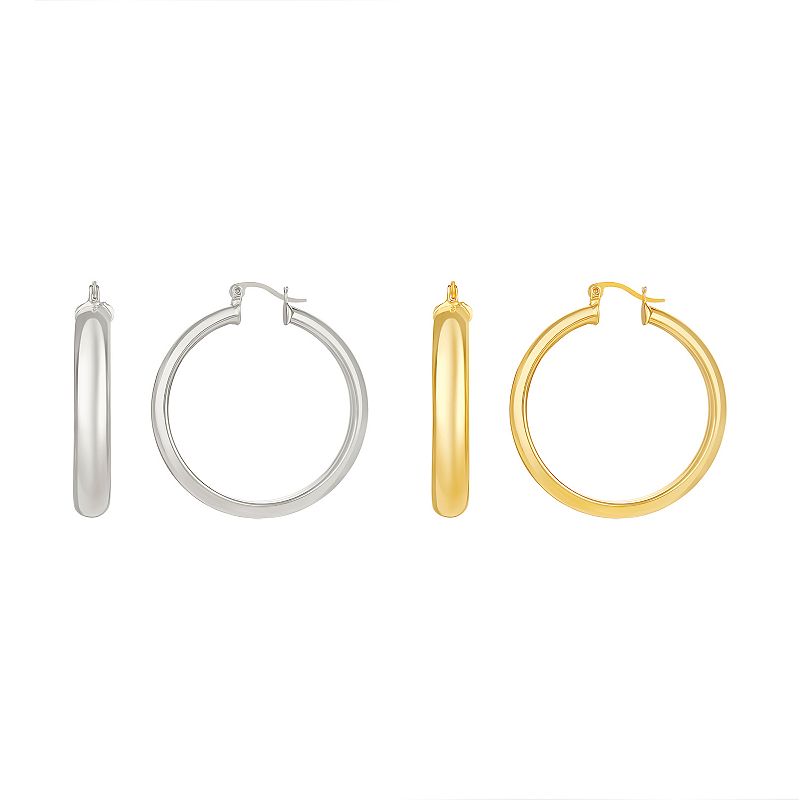 Aurielle Polished Half Tube Hoop Earring Duo Set, Womens, Size: 40 mm, Yel