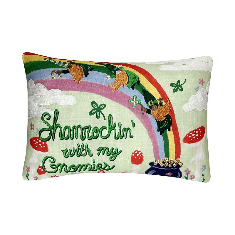 Celebrate Together St. Patricks Day Rainbow Gnomes Throw Pillow, Brt Green