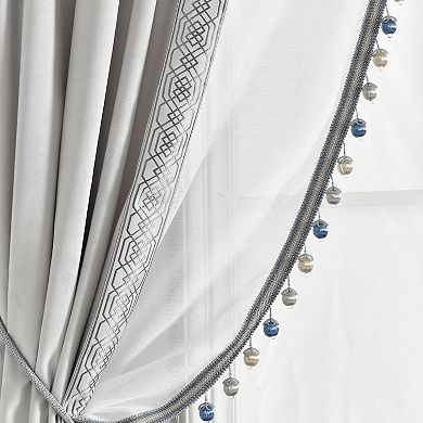 Lush Decor Luxury Vintage Velvet & Sheer with Border Pom-Pom Trim Window Curtain Panel