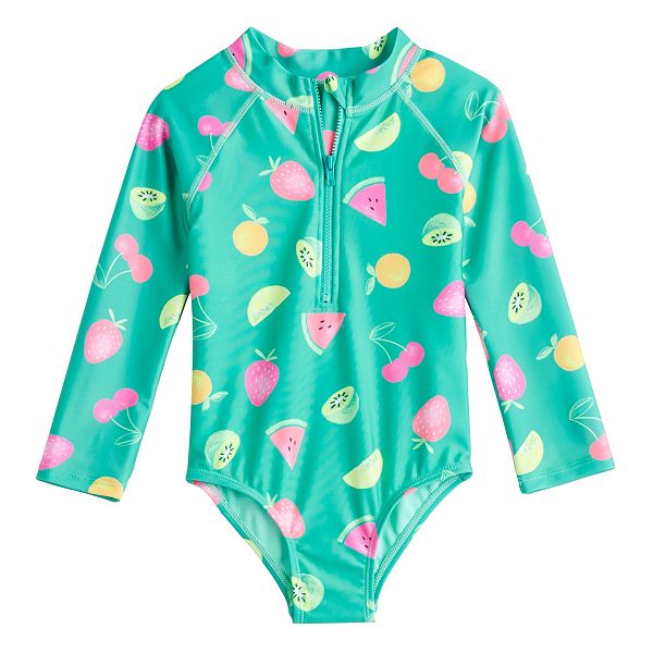 Toddler Girl Jumping Beans® Fruit Print One-Piece Long Sleeve Swimsuit