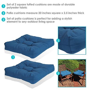 Sunnydaze Outdoor Square Olefin Tufted Seat Cushions - Blue - Set of 2