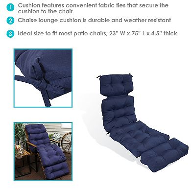 Sunnydaze Indoor/Outdoor Olefin Tufted Chaise Lounge Chair Cushions - Blue