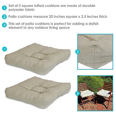 Sunnydaze Outdoor Square Olefin Tufted Seat Cushions - Beige - Set of 2
