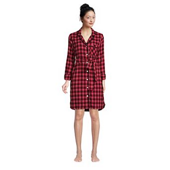 Women's Lands' End Long Sleeve Flannel Sleep Shirt Dress