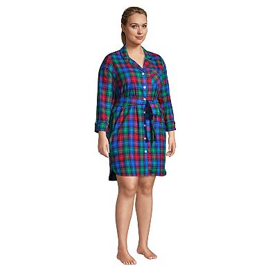 Plus Size Lands' End Long Sleeve Flannel Sleep Shirt Dress
