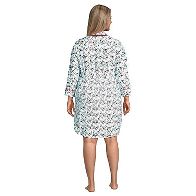 Plus Size Lands' End Long Sleeve Flannel Sleep Shirt Dress