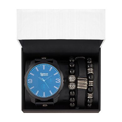 American Exchange Men's Analog Quartz Watch & Beaded Bracelets Set