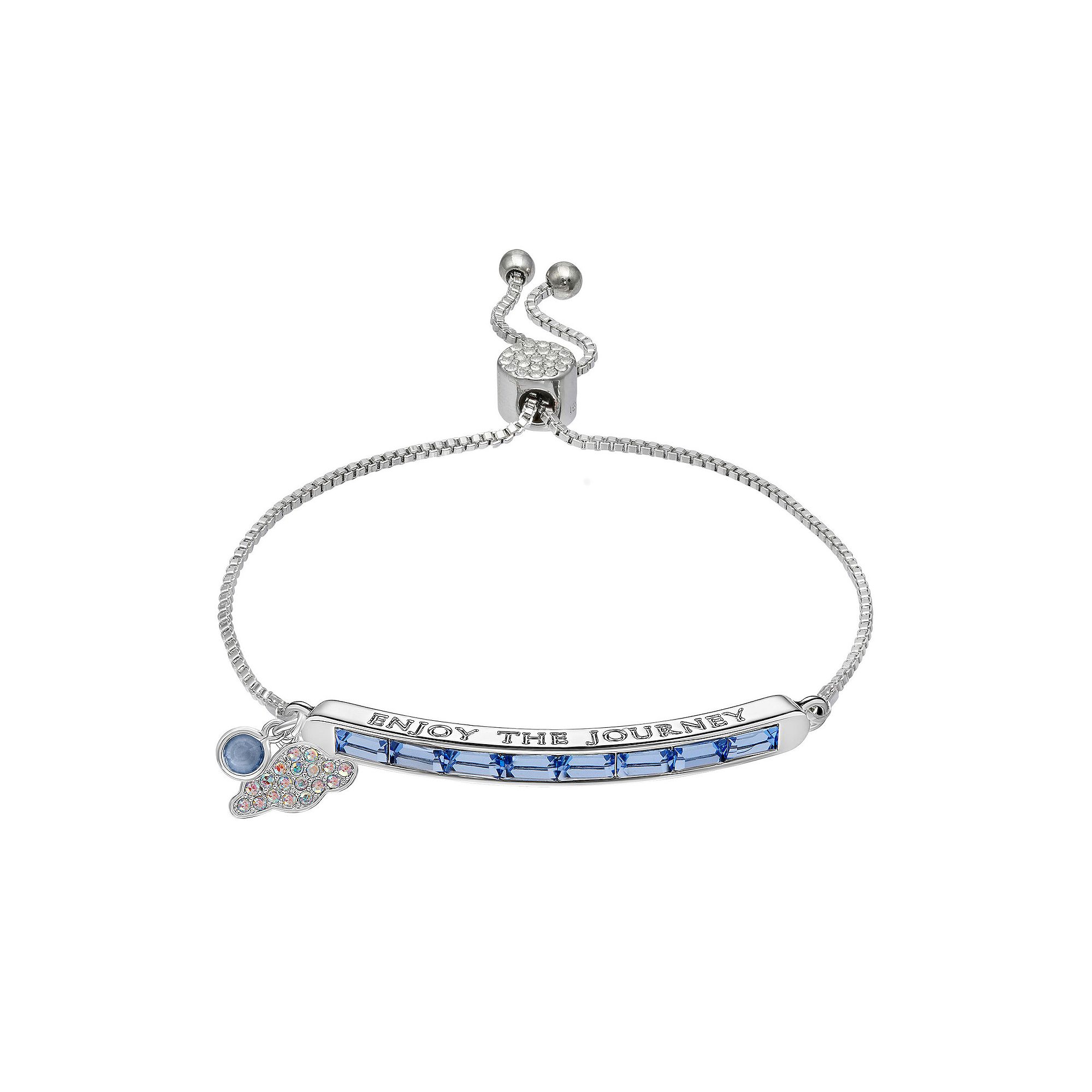Brilliance Silver Tone Blue Crystal Enjoy the Journey Bar & Cloud Char