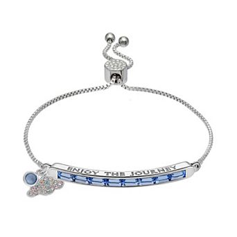 Brilliance Silver Tone Blue Crystal "Enjoy the Journey" Bar & Cloud Charm Adjustable Bracelet