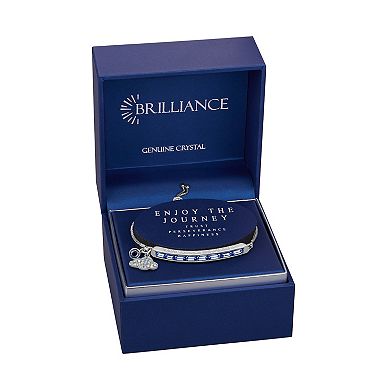Brilliance Silver Tone Blue Crystal "Enjoy the Journey" Bar & Cloud Charm Adjustable Bracelet