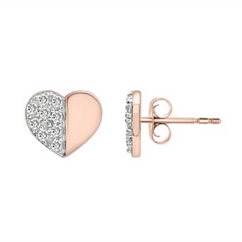 14k Rose Gold Over Silver 1/10 Carat T.W. Diamond Heart Earrings