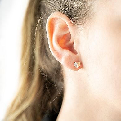 14k Rose Gold Over Silver 1/10 Carat T.W. Diamond Heart Earrings