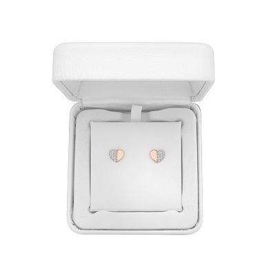 14k Rose Gold Over Silver 1/10 Carat T.W. Diamond Heart Earrings