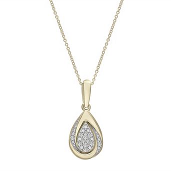 14k Gold Over Silver 1/10 Carat T.W. Diamond Teardrop Pendant Necklace