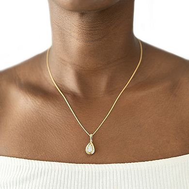 14k Gold Over Silver 1/10 Carat T.W. Diamond Teardrop Pendant Necklace
